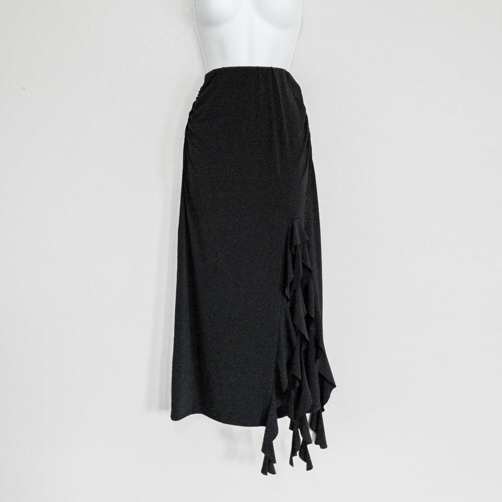 Black ruffle slit midi maxi skirt